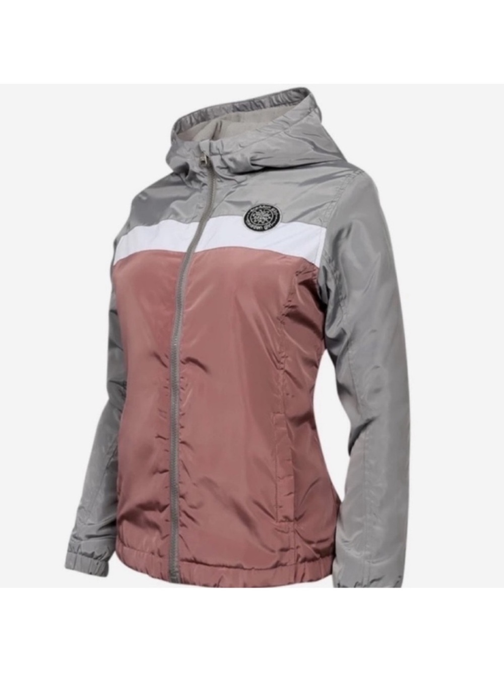 Madden Girl Pink & Gray Colorblock Hooded Bomber Jacket